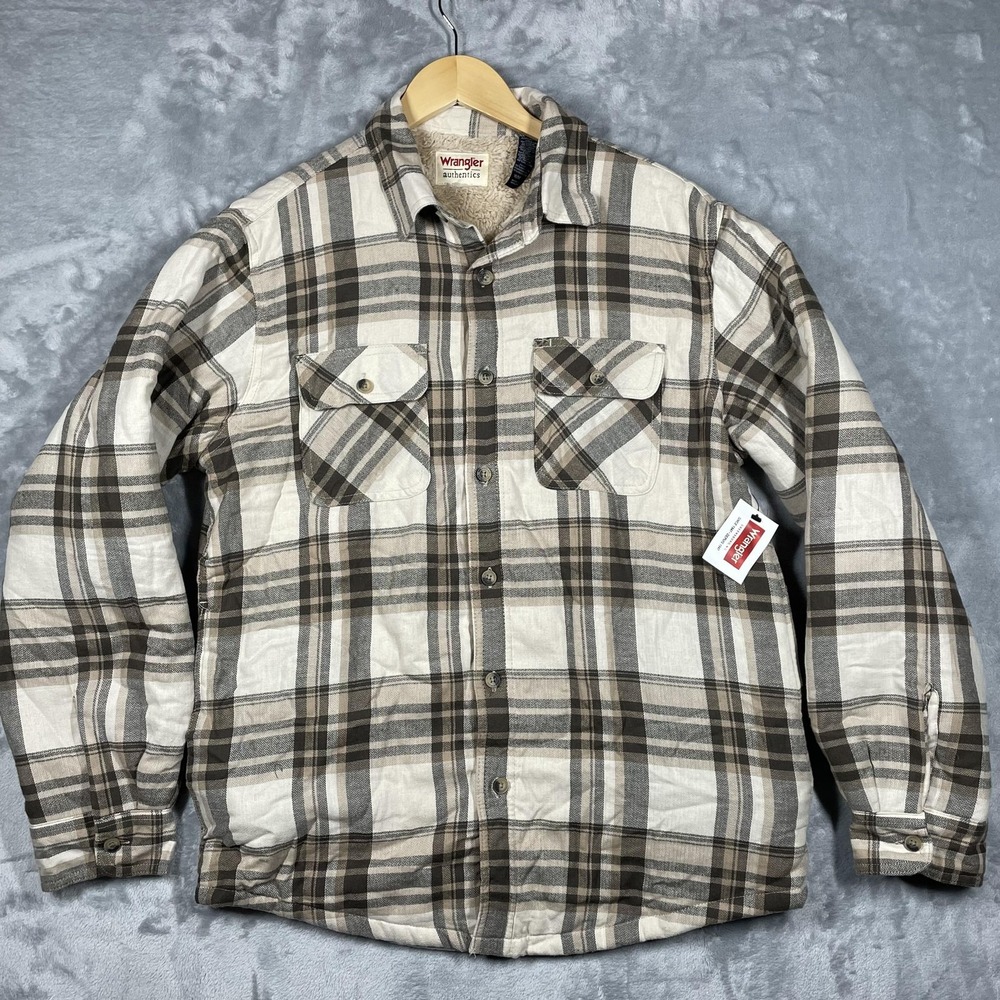Wrangler Authentics Jacket Mens Medium Plaid Sherpa Lined Flannel Fleece Coat